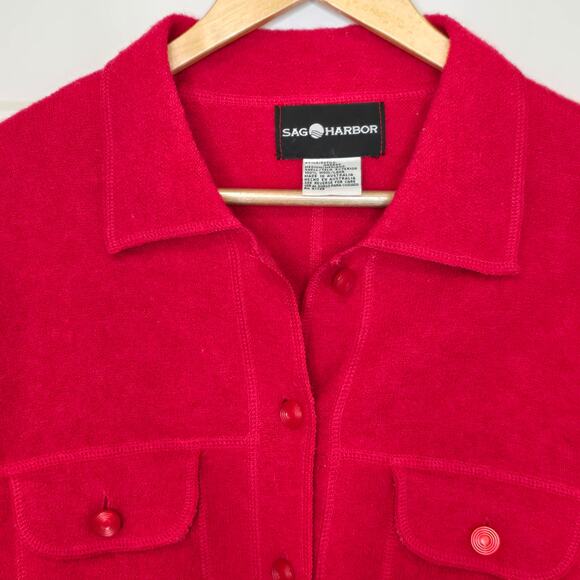 Sag Harbor Red Wool Button Front Shirt Jacket Women’s Medium Made in Australia - Picture 4 of 9